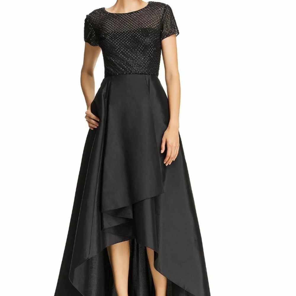 Adrianna Papell High/Low Beaded Bodice Gown